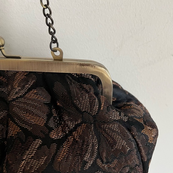 Joan Rivers Classics Kiss Lock Brown Bronze Floral Evening Shoulder Purse - Picture 12 of 12